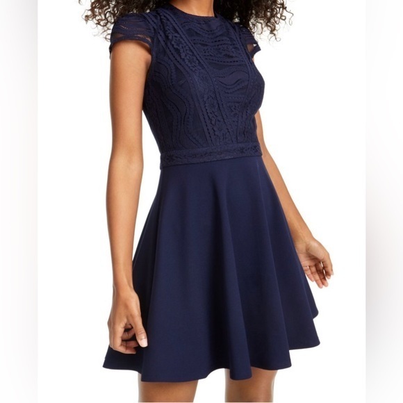 City Studio Dresses & Skirts - City Studio Navy Lace Fit-and-Flare Dress